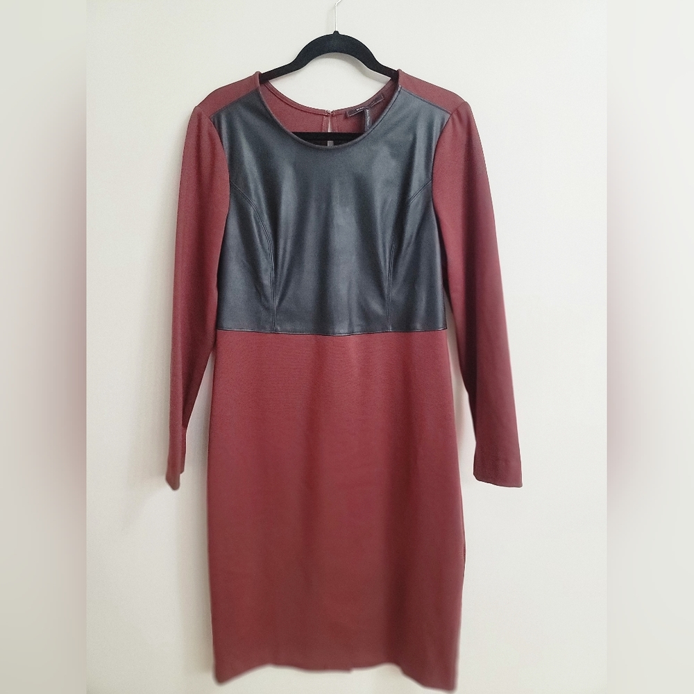 BCBGMaxAzria Burgundy & Black Faux leather Dress